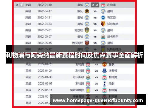 利物浦与阿森纳最新赛程时间及焦点赛事全面解析